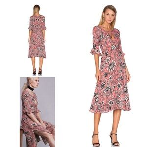 NWOT For Love & Lemons Ayla Midi Dress in Pink Floral Pattern